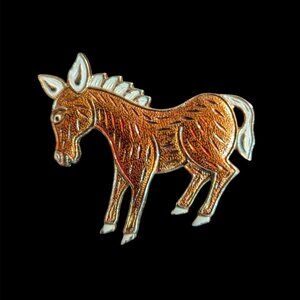 Vintage Warner Enamel Donkey Pin Brooch Animal Jewelry‎ Gold-Tone